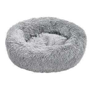 Szürke plüss kutyaágy, 50cm, kerek, csúszásmentes, mosógépben mosható - Állattartás