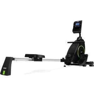 VirtuFit Row 600i evezőpad, fekete zöld díszítéssel, ferde nézetből - VirtuFit