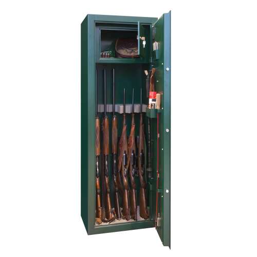 Diana Standard 7 fegyverszekrény, zöld, MABISZ A besorolású, VdS 1 minősítésű, 7 fegyveres, lőszertárolóval, sörétes és puska tárolására