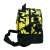 Side view of Pokémon Pikachu lunch bag, black with yellow Pikachu print, insulated, 2 compartments, shoulder strap
