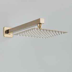 Gold square shower head with arm, 25 cm, ultra-thin, 2 mm, titanium gold coating - Shower head