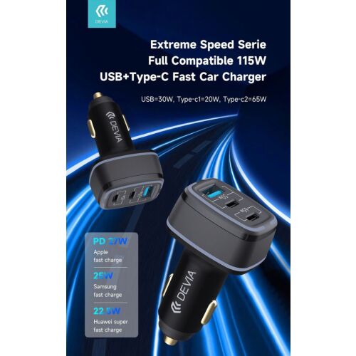 Devia 115W USB-C Autós Töltő Gyors Töltéshez