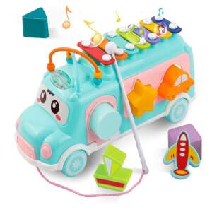 3 az 1-ben interaktív, készségfejlesztő zenélő kisbusz gyerekeknek - xilofonnal, színes gyöngyökkel, különféle formájú kockákkal (BBJ) 83253495 Játék hangszerek - Xilofon