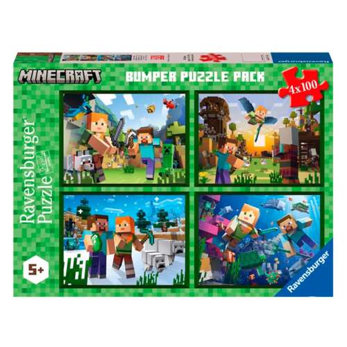 Ravensburger Minecraft Bumper Puzzle Pack, 4 x 100 Teile Puzzle