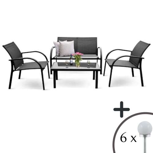SmileHOME by Pepita Bistro 4 személyes fém Kerti bútor garnitúra #szürke + Ajándék 6db Napelemes Lámpa