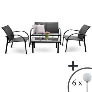 SmileHOME by Pepita Bistro 4 személyes fém Kerti bútor garnitúra #szürke + Ajándék 6db Napelemes Lámpa