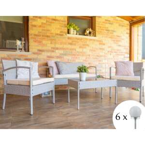 SmileHOME by Pepita Venus 4 személyes polyrattan Kerti bútor garnitúra #világosszürke-bézs + Ajándék 6db Napelemes Lámpa 