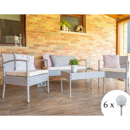 SmileHOME by Pepita Venus 4 személyes polyrattan kerti bútor garnitúra 6 napelemes lámpával