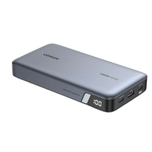 Ugreen 25000mAh 145W Power Bank, Argintiu, cu afișaj digital care arată nivelul bateriei