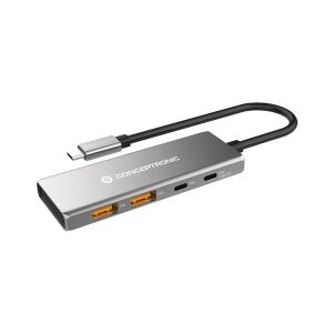 Conceptronic HUBBIES15G USB-C Hub mit 2x USB-A und 2x USB-C Anschlüssen auf weißem Hintergrund - USB-Hubs