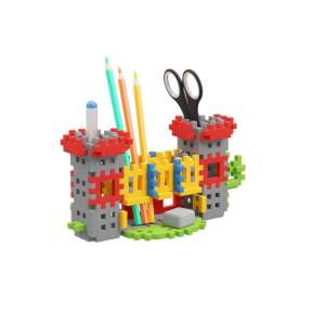 Marioinex Mini Waffle építőkockák asztali rendező, vár design, ceruzákkal, ollóval és radírral - Műanyag építőjáték