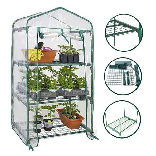 Timeless Tools 3-Shelf Mobile Greenhouse with Zip-Up Roll-Up Door, 126x69x49 cm, Green
