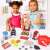 Two children playing with Timeless Tools 24 piece toy cash register, pretending to shop