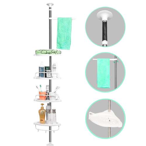 Timeless Tools Telescopic Bathroom Shelf with Towel Rack, 4 shelves, 15 kg load capacity, adjustable shelf distance, max. 320 cm