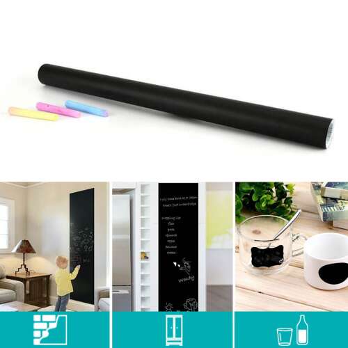 Timeless Tools táblamatrica, 45x200 cm, fekete, öntapadós, 5 színes krétával, felhasználási példák