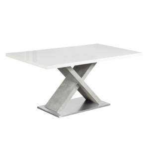 Étkezőasztal, fehér magasfényű HG/beton, 160x90 cm, FARNEL 83382415 