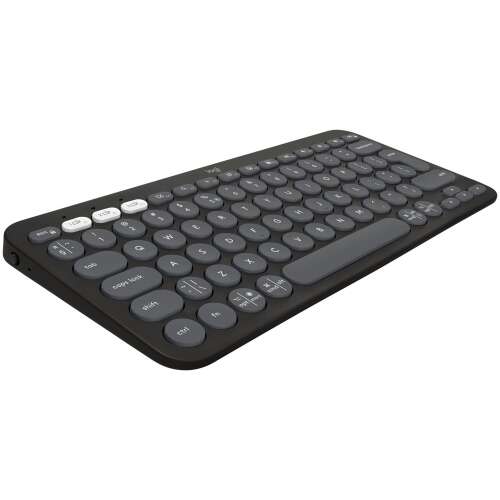 Tastatură wireless Logitech Pebble Keys 2 K380s în gri grafit, vizualizare înclinată