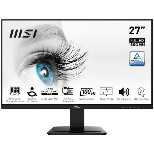 Monitor MSI Pro MP273A 27 inci Full HD, rată de reîmprospătare de 100Hz, panou IPS, tehnologie de îngrijire a ochilor