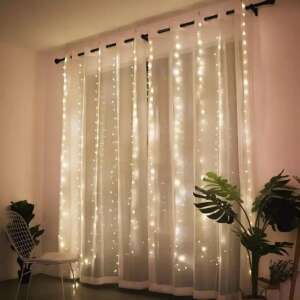 Luminițe LED cu draperie, 3x3 metri, alb cald, pentru decorarea casei, petreceri, nunți, dormitoare, living, luminițe de zână, luminițe șir, luminițe cu draperie, luminițe de zână, luminițe șir, luminițe cu draperie - Nonbrand Ghirlande luminoase