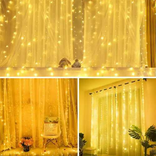 3x3m LED curtain lights, warm white, 300 LEDs, 8 modes, for home decor, party, wedding, Christmas
