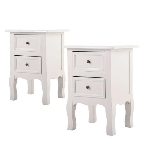 Set of 2 white bedside tables with two drawers each, Timeless Tools brand
