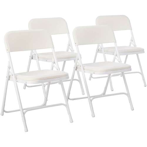 Set of 4 white folding chairs, Timeless Tools brand, padded, metal frame, comfortable seating