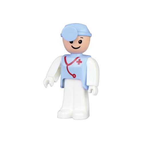 Figurină Lena doctor, figurină de jucărie din plastic albastru și alb, costum de doctor, pentru copii
