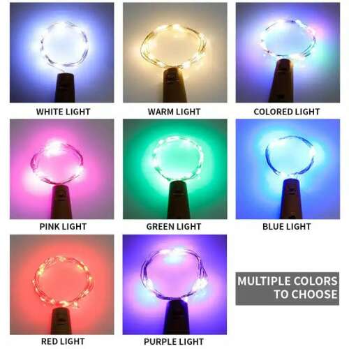 Cork shaped LED string lights, available in multiple colors, including white, warm white, pink, green, blue, red, purple, and multicolor, perfect for creating a cozy atmosphere in your home