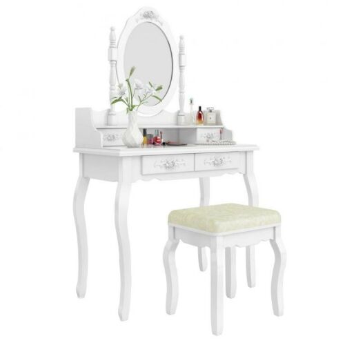 Timeless Tools Vanity Set with Mirror and Chair "Rome", White