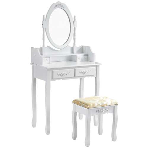 Timeless Tools Tükrös fésülködő asztal, sminkasztal, székkel "Rome", fehér