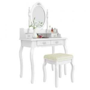 Timeless Tools Rome white vanity table with mirror and stool - Furniture