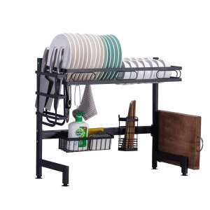 Timeless Tools Edényszárító über dem Spülbecken, einfach, schwarzer Abtropfgestell über dem Spülbecken, mit Aufbewahrung für Besteck, Schneidebrett und Reinigungsmittel - Abtropfgestell