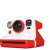 Polaroid Now Gen 2 instant camera in red and white, close-up of the lens