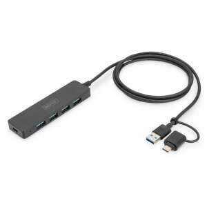 Digitus DA-70236 Hub USB 3.1 z 4 portami, złącza USB-A i USB-C - Koncentrator USB