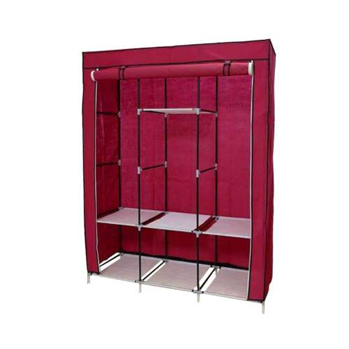 Timeless Tools Burgundy Portable Wardrobe, 130x45x170 cm, non-woven fabric, metal frame, zippered doors, shelves, hanging rod