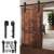 Timeless Tools black double sliding door hardware set, installed on a wooden sliding door
