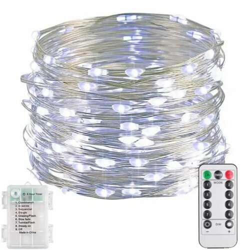 Ghirlandă cu LED-uri albe de 10 metri cu telecomandă, perfectă pentru decorarea interioarelor și exterioarelor