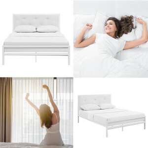 Hanna fém ágykeret ajándék ágyráccsal, több méretben és színben-Fehér 160x200 cm-es-fehér