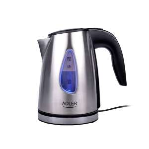 Adler AD 1203 1L elektromos vízforraló ezüst színben, fekete fogantyúval és kék LED-es fényjelzővel - Adler