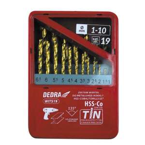 Dedra WITS19 Set de 19 burghie pentru metal, cobalt, HSS-Co, DIN338, cu acoperire din nitrură de titan - Burghie
