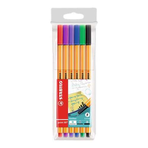 STABILO Point 88 Fineliner Stifte, 6er Pack, 0,4 mm, sortierte Farben