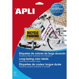 APLI időjárásálló poliészter címkék, 20 lap, A4 méret, sárga - APLI