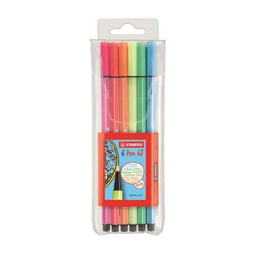 Sada 6 neonových zvýrazňovačov Stabilo Pen 68, šírka čiary 1 mm