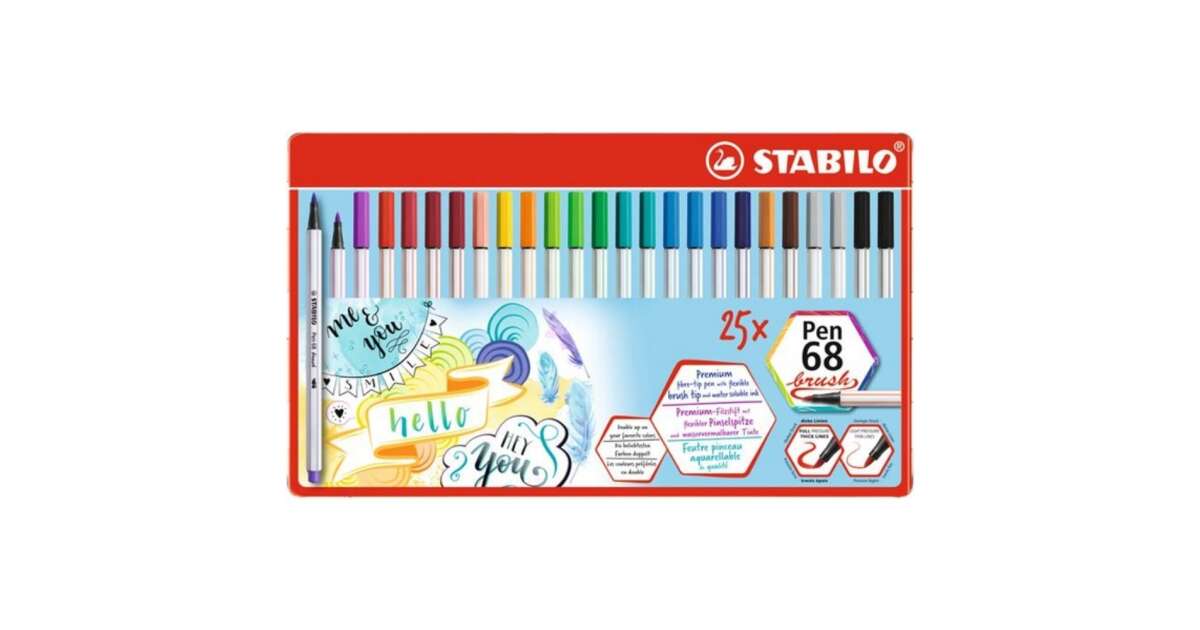 Brush pen set, metal box, STABILO "Pen 68 brush", 19