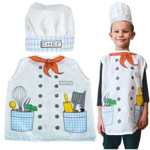 Chef costume for kids, white chef jacket with pockets and tools, white chef hat, for ages 3-8 - Costume for Kid