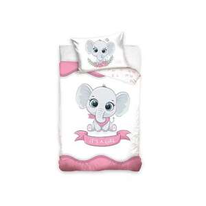 Elefántos gyerek ágyneműhuzat garnitúra, rózsaszín és fehér, 90x120cm, 40x60cm, it's a girl - Carbotex