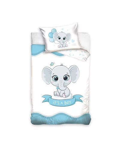 Husa de pat pentru copii elefant, Carbotex, Bumbac, 90x120cm/40x60cm, Multicolor