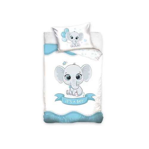 Set de lenjerie de pat pentru bebeluși cu elefant, 90x120cm, 40x60cm, albastru, alb, este un băiat