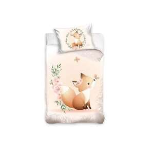 Róka gyerek ágyneműhuzat garnitúra, 90x120cm, 40x60cm, rózsaszín, virágos, cuki, rajzfilm, óvoda, kisgyerek, ágynemű - Carbotex