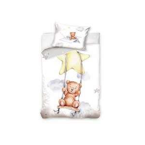 Macis gyerek ágyneműhuzat garnitúra Star 90x120cm 40x60cm, egy aranyos medve hintázik egy csillagon - Carbotex